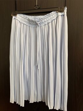 Banana Republic Pale Blue Pleated Midi Skirt with Drawstring Waist